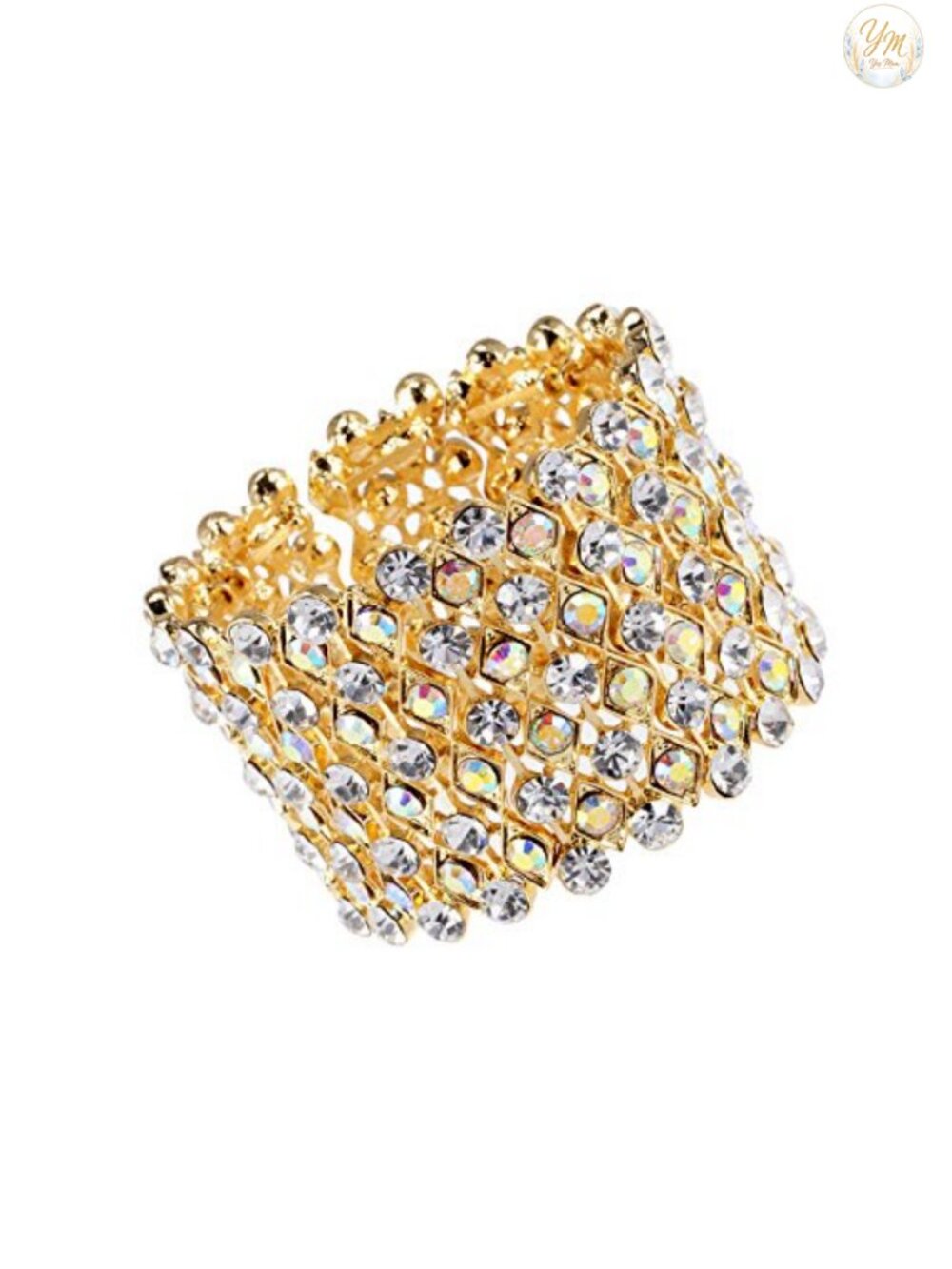 Aurora Borealis Crystal Rhinestone Stretch Open Cuff Bangle Bracelet